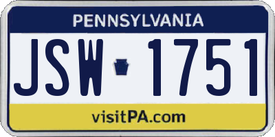 PA license plate JSW1751