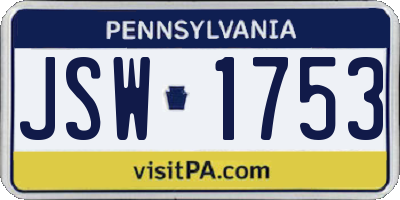 PA license plate JSW1753