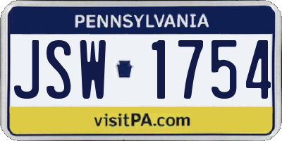 PA license plate JSW1754