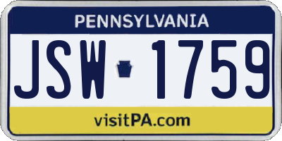 PA license plate JSW1759