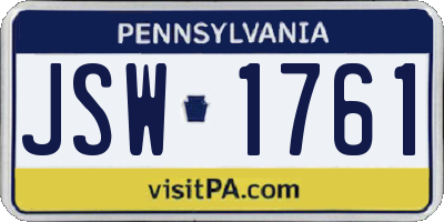 PA license plate JSW1761
