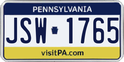 PA license plate JSW1765