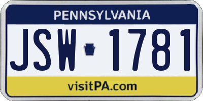 PA license plate JSW1781