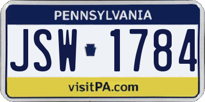 PA license plate JSW1784