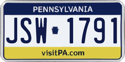 PA license plate JSW1791