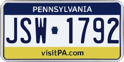 PA license plate JSW1792
