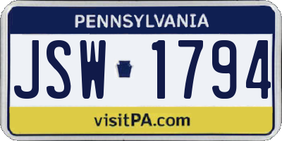 PA license plate JSW1794