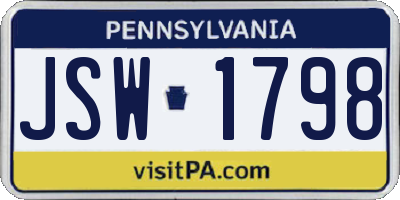 PA license plate JSW1798