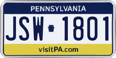 PA license plate JSW1801