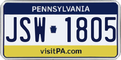 PA license plate JSW1805