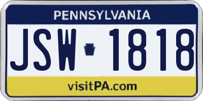 PA license plate JSW1818