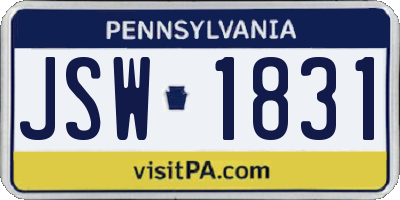 PA license plate JSW1831