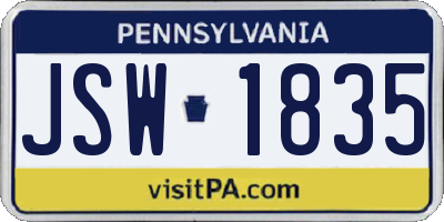 PA license plate JSW1835