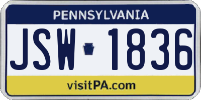 PA license plate JSW1836