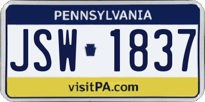 PA license plate JSW1837