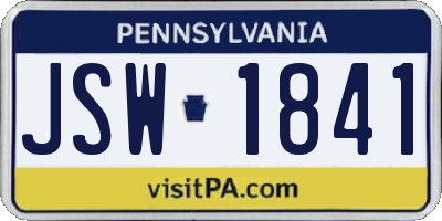 PA license plate JSW1841