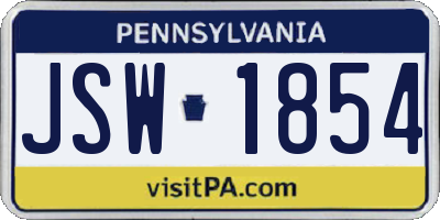 PA license plate JSW1854