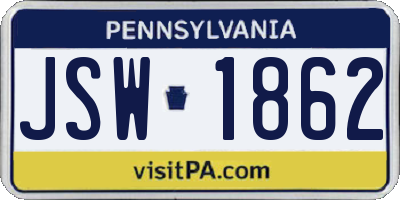 PA license plate JSW1862