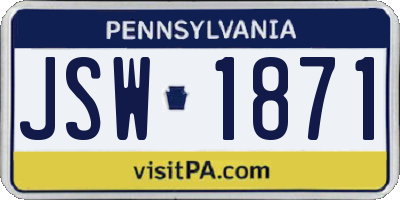 PA license plate JSW1871
