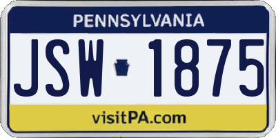 PA license plate JSW1875