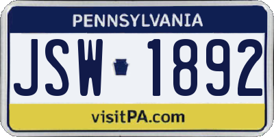 PA license plate JSW1892