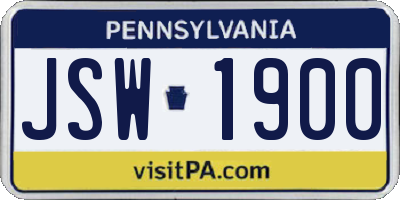 PA license plate JSW1900