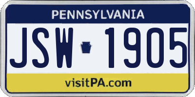 PA license plate JSW1905