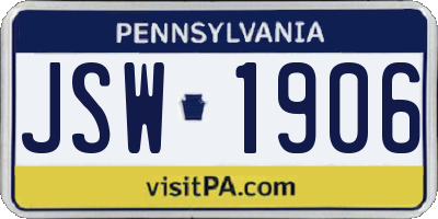 PA license plate JSW1906