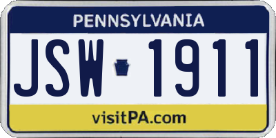 PA license plate JSW1911