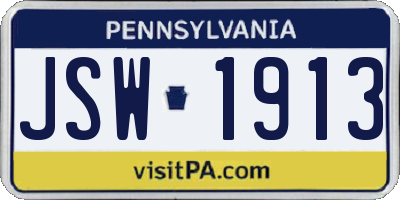 PA license plate JSW1913