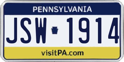 PA license plate JSW1914