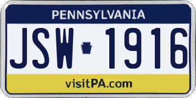PA license plate JSW1916