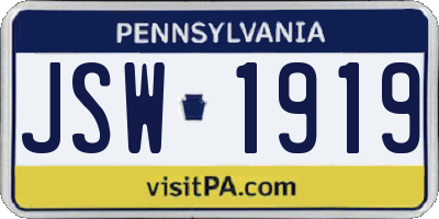 PA license plate JSW1919