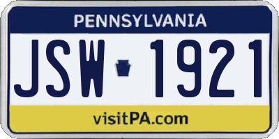 PA license plate JSW1921