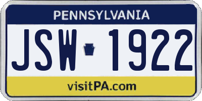 PA license plate JSW1922