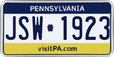 PA license plate JSW1923