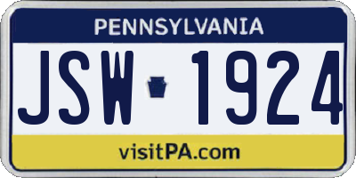 PA license plate JSW1924