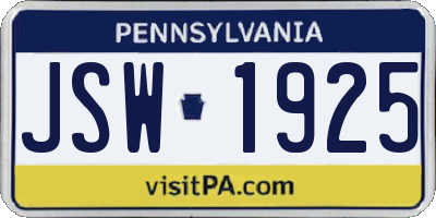 PA license plate JSW1925