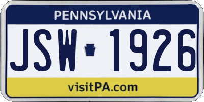 PA license plate JSW1926