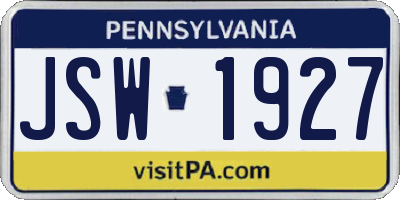 PA license plate JSW1927