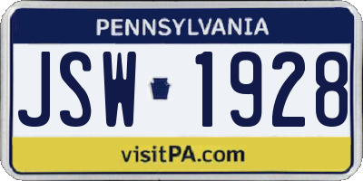 PA license plate JSW1928