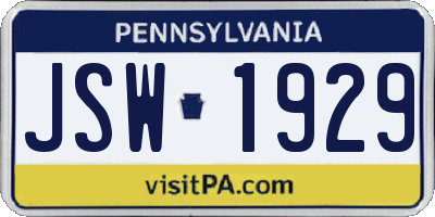 PA license plate JSW1929