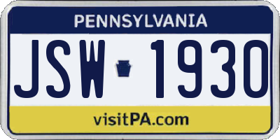 PA license plate JSW1930
