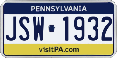 PA license plate JSW1932