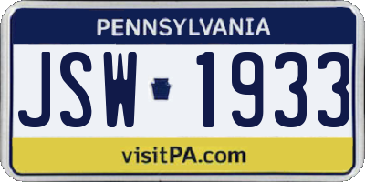 PA license plate JSW1933