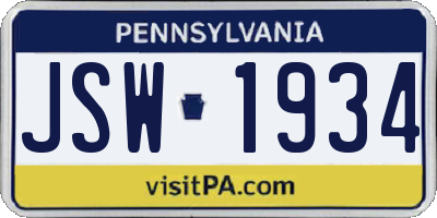 PA license plate JSW1934