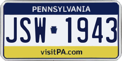 PA license plate JSW1943