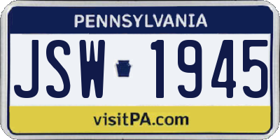 PA license plate JSW1945