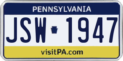 PA license plate JSW1947