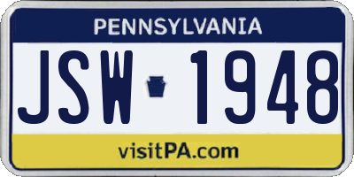 PA license plate JSW1948